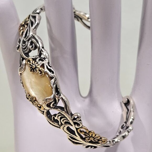 CAROLYN POLLACK Relios Sterling Silver 925 & Brass Ornate Tigers Eye Bracelet - Picture 1 of 16